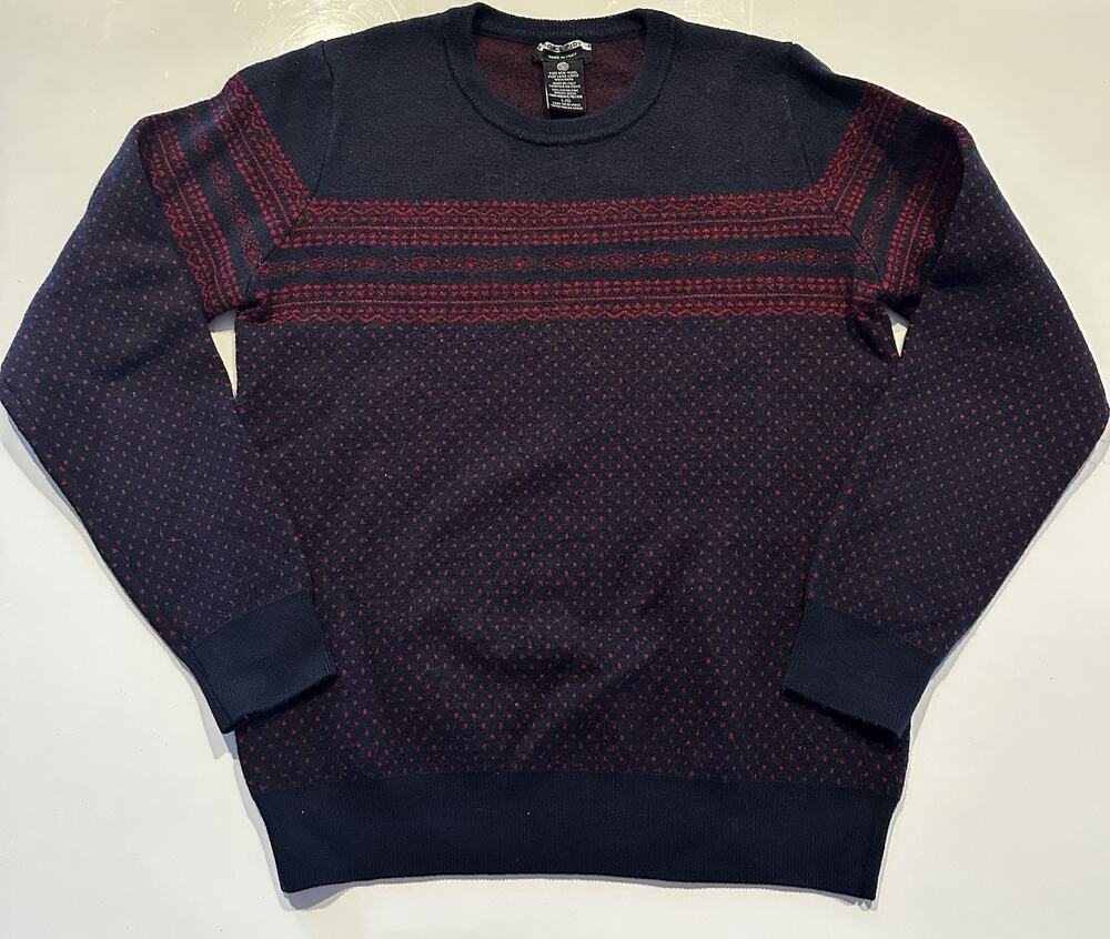 Marco Fiori Men Navy Red Preppy Crew Neck Sweater Extra Fine Merino Wool Italy